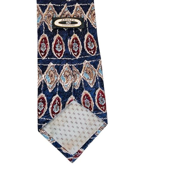Vintage 90s Aldofo Couture Retro Art Deco Silk Navy Blue 55" x 4" Necktie Tie - Picture 4 of 10